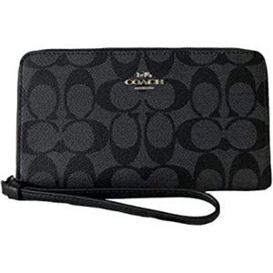 COACH LARGE PHONE WALLET IN SIGNATURE CANVAS BLACK